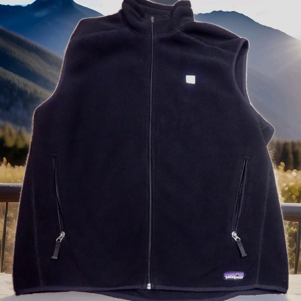 Patagonia Synchilla Fleece Vest Mens XL Black Excellent Full Zip Corporate Logo
